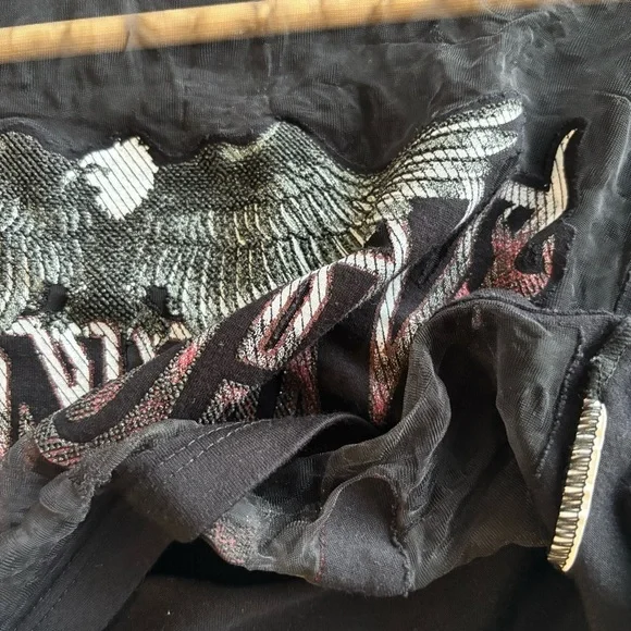 JOHNJOHN Distressed Black Mesh Graphic Crop Top with Eagle Wings - Picture 7 of 7
